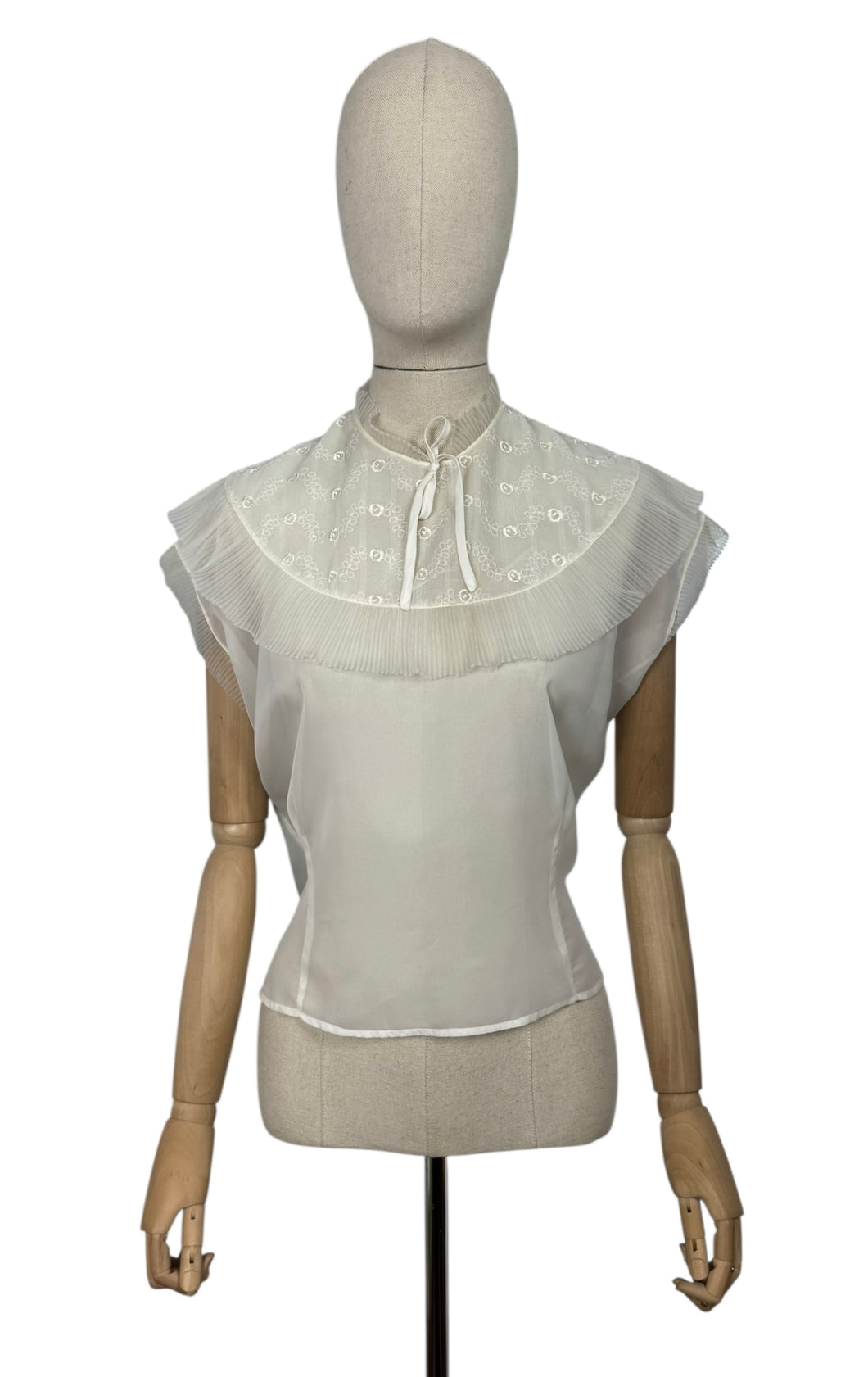 Original 1950's Sheer White Nylon Ruffle Blouse by 'The Claymar Reg'd' - Bust 37 39 *