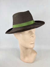 Load image into Gallery viewer, Original Late 1930's Brown and Bronze Straw Hat with Green Grosgrain Trim *
