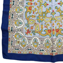 Load image into Gallery viewer, Original 1940&#39;s or 1950&#39;s Julius Garfinckel &amp; Co Pure Silk Scarf in Blue, Pink, Yellow and Black - Great Headscarf
