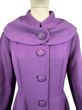 Load image into Gallery viewer, Original 1950’s Deep Purple Ribbed Wool Princess Coat with Shawl Collar - Bust 36

