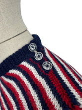 Load image into Gallery viewer, Reproduction 1940&#39;s Hand Knitted Jumper in Red, White and Blue Stripes - Bust 34
