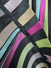 Load image into Gallery viewer, Original 1950&#39;s Black Taffeta Skirt with Stripes in Yellow, Blue, Pink and Green - Waist 24 25
