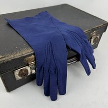 Load image into Gallery viewer, Original 1930&#39;s Navy Blue French Cotton Gauntlet Gloves by Neyret Le Sphinx, Paris - Size 6
