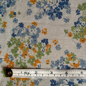 Original 1930's Semi Sheer Crepe Dressmaking Fabric - White Base with Floral Print in Yellow, Orange, Blue and Green - 34" x 60"