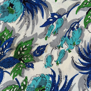 Original 1940's Ivory, Green and Blue Floral Crepe Dressmaking Fabric - 35" x 140"