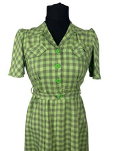 Load image into Gallery viewer, Original 1930's or 1940's Petite Fit Green and Grey Check Fine Wool Belted Day Dress - Bust 32 33
