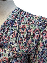 Load image into Gallery viewer, Original 1930's Floral Crepe Day Dress in Blue, Red and Green with Frill Trim - Bust 34
