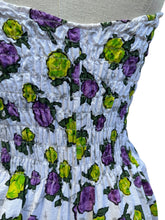 Load image into Gallery viewer, Original 1950’s Textured Cotton Swimsuit with Roses Print in Yellow and Purple - Bust 32 34
