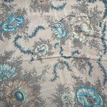 Load image into Gallery viewer, Original 1940&#39;s or 1950&#39;s Silk Crepe Scarf in Pale Pink with White and Blue Floral - Great Headscarf

