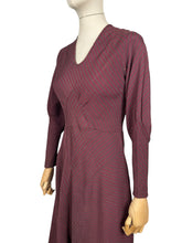 Load image into Gallery viewer, Wounded But Wearable Original 1930&#39;s Brown and Red Chevron Stripe Crepe Dress - Bust 34 36
