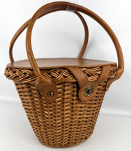 Load image into Gallery viewer, Original 1950&#39;s Tan Wicker and Leather Handbag
