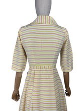 Load image into Gallery viewer, Original 1950's White, Yellow and Brown Belted Stripe Day Dress - Bust 32 34 *
