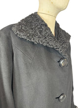 Load image into Gallery viewer, Original 1950's Hilmorn Reg'd Inky Black Wool Coat with Astrakhan Fur Trim - Bust 42 44
