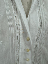 Load image into Gallery viewer, Vintage Edwardian Style Blouse in Fine Cotton Lawn with Mother of Pearl Buttons, Pintucks and Lace Trim - Bust 36
