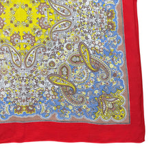 Load image into Gallery viewer, Original Large 1940&#39;s Red, Yellow, Blue and Brown Paisley Crepe Scarf - Great Headscarf
