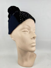 Load image into Gallery viewer, Original 1930s Navy Felt and Black Velvet Beaded Hat *

