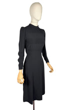 Load image into Gallery viewer, Original 1930's Black Satin Back Crepe Long Sleeved Day Dress with Pin-tuck Detail - Bust 32
