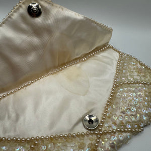 Vintage Bead and Sequin Evening Clutch Bag in Cream and Pastel Shades