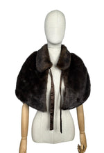 Load image into Gallery viewer, Original 1950&#39;s Faux Fur Dark Brown Evening Cape with Satin Lining and Bow Trim
