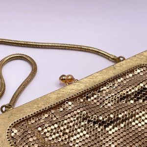 Vintage Gold Metal Mesh Bag with Snake Chain Handle and Fully Lined - Great Evening Bag *