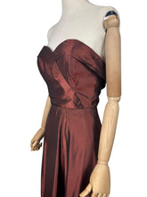 Load image into Gallery viewer, Original 1940's Full Length Evening Dress in Bronzed Maroon Artificial Silk - Bust 36
