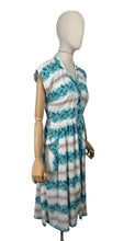 Load image into Gallery viewer, Original 1950&#39;s Floppy Cotton Day Dress in White, Brown and Turquoise Blue - Bust 36
