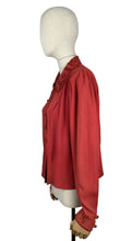 Load image into Gallery viewer, Original 1930&#39;s Rust Long Sleeved Crepe Blouse with Broderie Anglaise Trim - Bust 38 40
