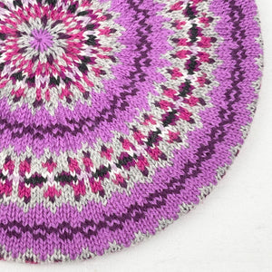 Reproduction 1940's Pure Wool Fair Isle Beret in Pink and Grey - Wonderful Design Featuring Seven Different Colours *