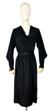 Load image into Gallery viewer, Original 1930&#39;s Black Crepe Long Sleeved Belted Day Dress with Scallop Detail - Bust 38
