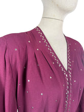 Load image into Gallery viewer, Original Late 1930's or Early 1940's Burgundy Crepe Long Sleeved Dress with Stud Detail - Bust 42
