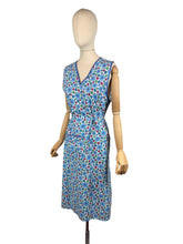 Load image into Gallery viewer, Original 1940's Blue, Pink, Green and White Floral Print Cotton Apron - Great Chore Dress - Would Make A Great Summer Dress - Bust 38 40

