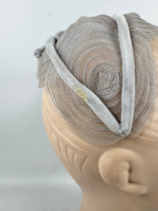 Original 1950's Pale Grey Nylon and Velvet Half Hat with Bow