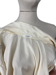 Original 1940's 1950's Cream and Grey Pure Silk Hand Embroidered Blouse - Bust 36 *