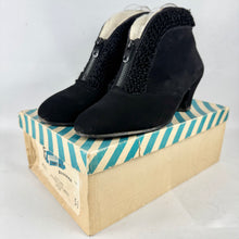 Load image into Gallery viewer, Original 1940's 1950's Inky Astrakhan Trimmed Suede Boots with Zips - Uk 5 or 5.5
