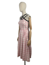 Load image into Gallery viewer, Original 1950&#39;s White and Pink Check Barbie Day Dress with Black Trim - Bust 32 *
