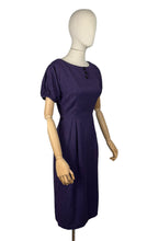 Load image into Gallery viewer, Original 1950&#39;s Purple and Black Wool Check Wiggle Dress - Bust 34 36
