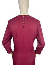Load image into Gallery viewer, REPRODUCTION 1930&#39;s Burgundy Day Dress with Three Quarter Length Sleeves and Bow Detail on the Bodice - Bust 36
