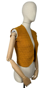 Original 1940's Pure Wool Cable Knit Waistcoat in Mustard - Bust 34 36