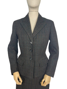 Original 1940's Jolly & Son Limited Tweed Wool Suit in Black, Green and Rust Check - Bust 36 37