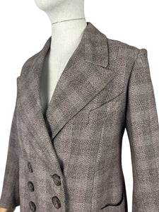 Original 1930’s Henry Page of Aylsham Ltd Brown Check Wool Double Breasted Jacket - Bust 36 38