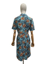 Load image into Gallery viewer, Original 1950's Blue and Brown Floral Cotton Day Dress - Bust 34 36

