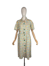 Load image into Gallery viewer, Original 1940's CC41 Floral Cotton House Dress in Green, Blue, Orange and Yellow - Bust 40”
