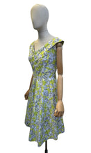 Load image into Gallery viewer, 1950's Style Cotton Day Dress in Chartreuse Green, Black and White Floral Print - Bust 37

