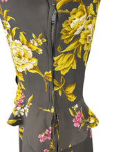 Load image into Gallery viewer, Original 1940's Dark Grey Floral Print Pink and Mustard Crepe Day Dress with Peplum - Bust 34 35 *
