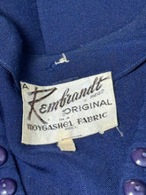 Load image into Gallery viewer, Original 1950&#39;s Dark Blue Moygashel Linen Classic Belted Day Dress by Rembrandt - Great Button Detail - Bust 38 *
