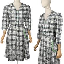 Load image into Gallery viewer, Reproduction Volup 1940's Cotton Day Dress in Black and White Check with Green Buttons and trim - Bust 40 42

