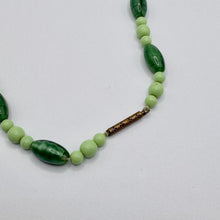 Load image into Gallery viewer, Original Art Deco 1930&#39;s Two Tone Green Satin Glass Graduated Bead Necklace
