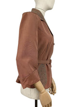Load image into Gallery viewer, Original 1950’s Warm Brown Grosgrain Belted Jacket with Soutache Trim - Bust 36 37
