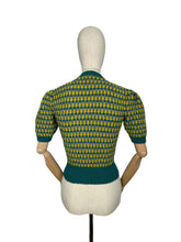 Load image into Gallery viewer, Reproduction 1940&#39;s Waffle Stripe Jumper in Teal, Mustard and Graphite Grey Knitted from a Wartime Pattern - Bust 36 38 40
