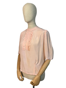 Original 1940's 11011 Flesh Coloured Silk Button Back Blouse with Jabot Front - Bust 36 38